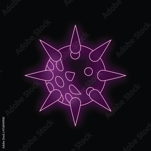 Neon purple virus is glowing on a black background, representing infection and disease
