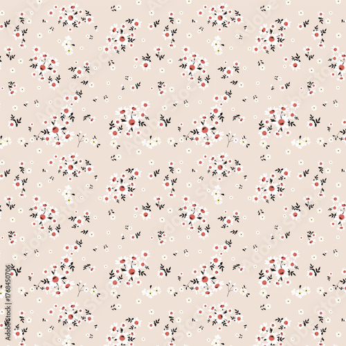 Modern Daisy Floral Seamless Pattern with Red Centers on minimal  Background