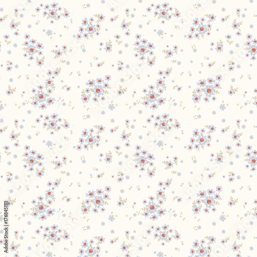 Modern Daisy Floral Seamless Pattern with Red Centers on minimal  Background
