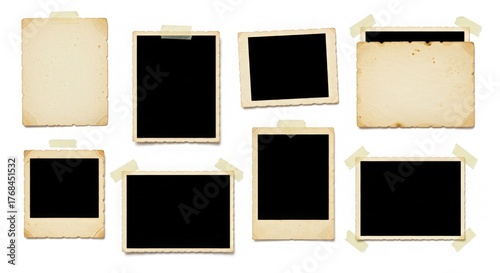 Assortment of aged photo frames isolated on white background for your memories