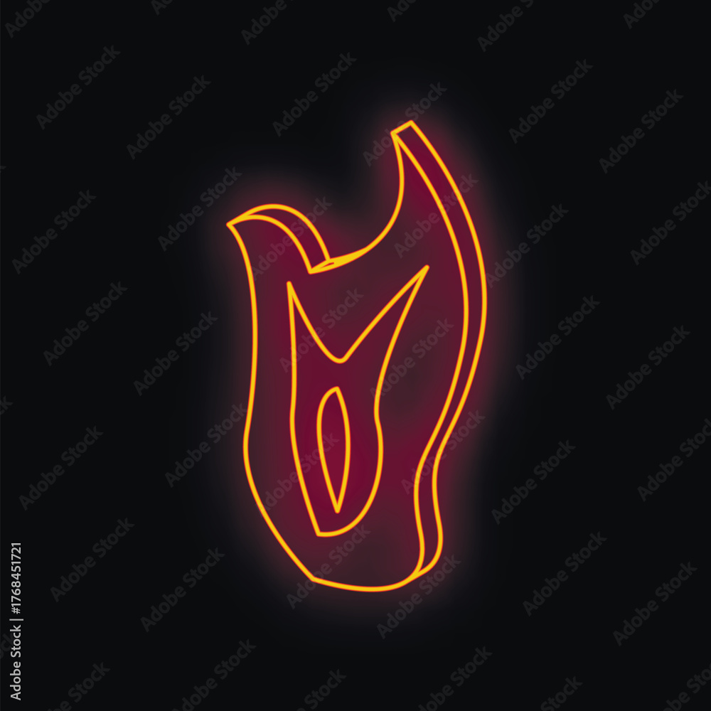 Obraz premium Neon sign of a slice of meat glowing on a black background, representing food, nutrition, and butchery