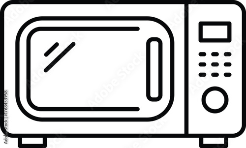 Microwave Oven Line Art Icon – Minimal Kitchen Appliance Vector Illustration