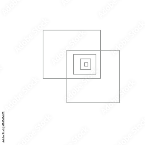 Abstract geometric design of overlapping gray squares, forming a receding spiral