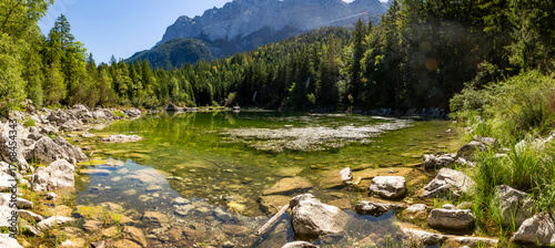 Panorama of the Frillensee near the Zugspitze in summer