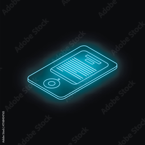 Glowing blue e reader showing text on a dark background, representing digital reading and modern technology