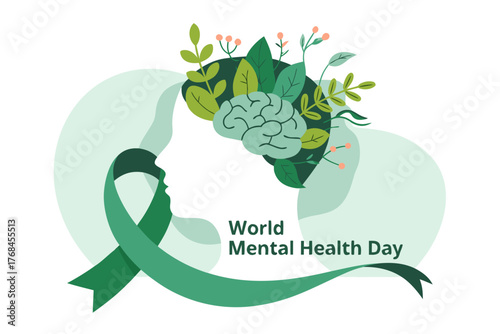 Nurturing Brain and Nature Vector Illustration for World Mental Health Day