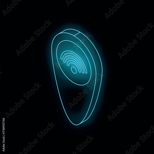 Neon location pin displaying wireless network symbol, representing concept of finding wi fi hotspots or network availability