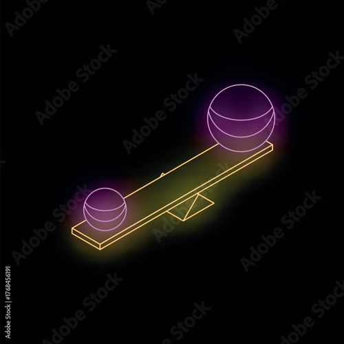 Glowing seesaw with two spheres representing opposite choices, balancing precariously in equilibrium