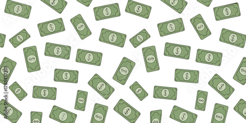 Illustration of Scattered Green Currency on White Background Finance and Economy Concepts Abundance of Wealth Backdrop