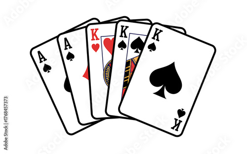 Full House Poker Hand Aces and Kings for Winning Strategy and Casino Fun on White Background