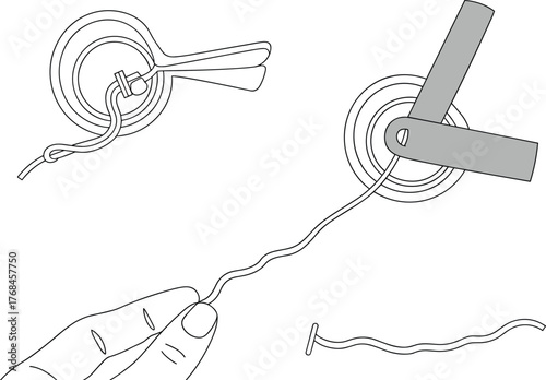 Quadro su tela Detailed step by step cord threading and tightening instruction with circular cl