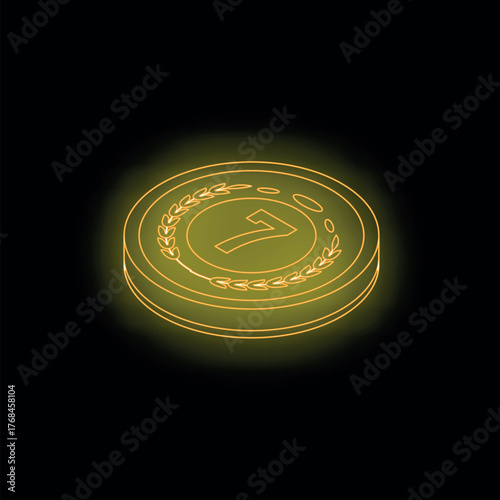 Neon seventh place medal glowing on dark background, celebrating achievement and success