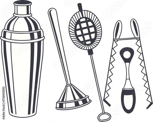 Cocktail Bartending Tools Illustration Set