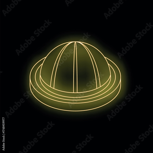 Bright neon yellow citrus juicer illuminating the dark background