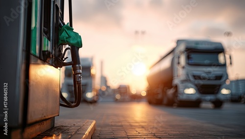 Sunrise fuels logistics with trucks at a station