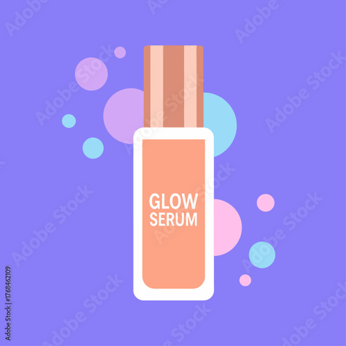 Minimalist Illustration of Peach Glow Serum Bottle for Skincare Advertising