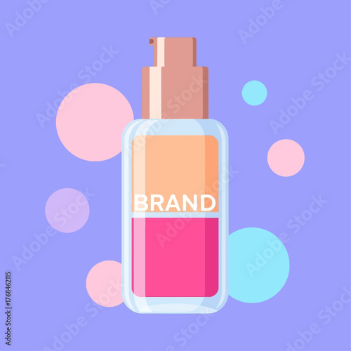 Colorful Cosmetic Foundation Bottle with Pump Dispenser on Pastel Background