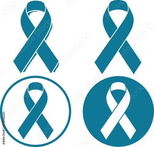 Teal Ribbon Awareness Symbol Vector Set for Ovarian, Cervical, and Sexual Assault Cancer Support and Cause Graphics