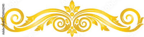 Elegant golden floral ornament with swirling details and symmetrical design