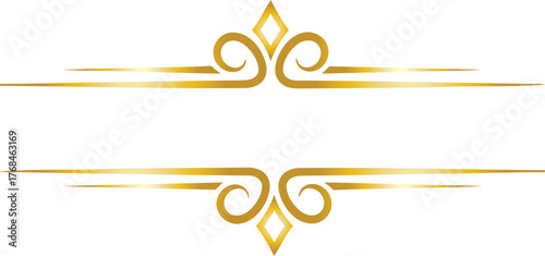 Elegant golden decorative frame design with symmetrical swirls and diamond shapes