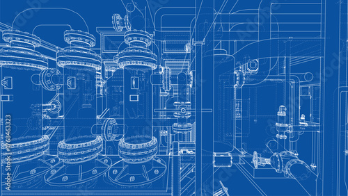 Industrial Blueprint Design. Vector