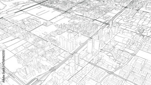 Intricate Cityscape Wireframe