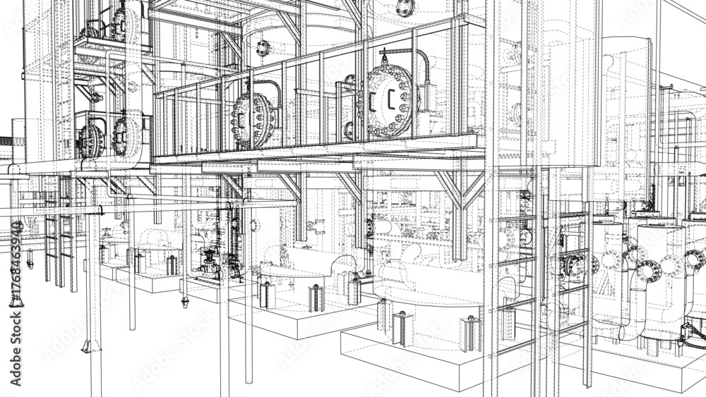Obraz premium Industrial Facility Blueprint. Vector