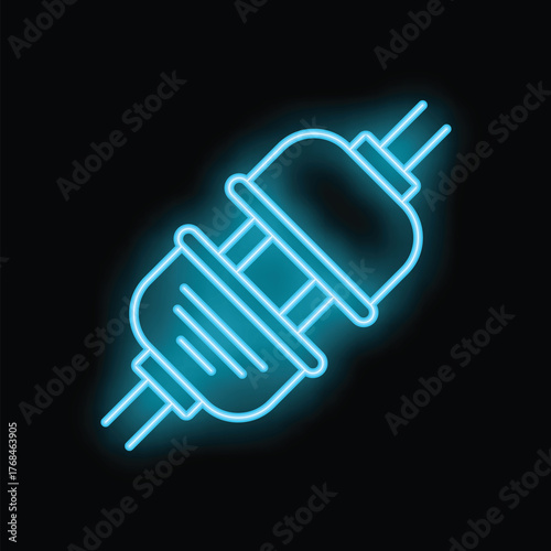 Glowing neon line electric plug icon isolated on black background. Concept of connection and disconnection of the electricity