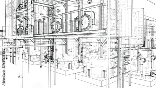 Industrial Facility Blueprint. Vector