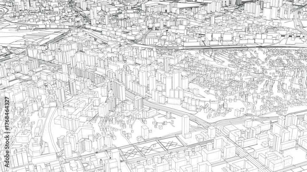 Fototapeta premium Urban modern landscape. Vector rendering of 3d