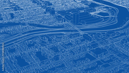Detailed City Blueprint with River and Roads