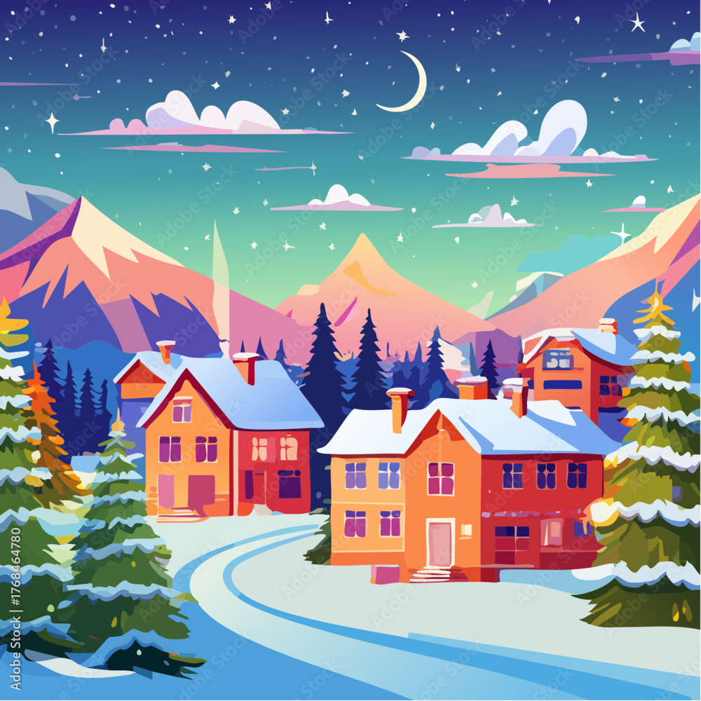 Naklejka premium Winter Village Panorama