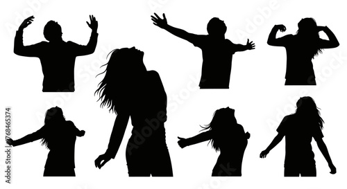 Fashion girls with closed eyes silhouettes dancing and posing in various styles