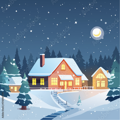 Cozy Winter Village at Night