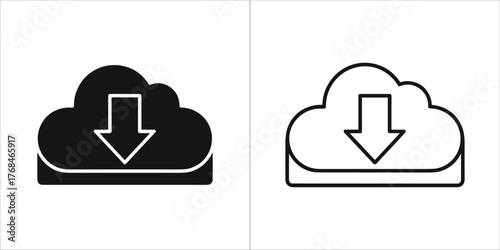 Cloud download icon, data storage symbol, internet transfer sign