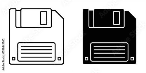 Two floppy disk icons, one outline and one filled