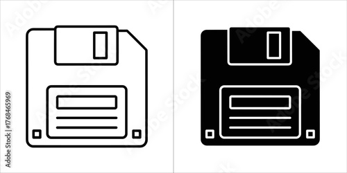 Two floppy disk icons, one outlined and one solid black