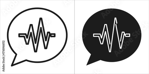 Two speech bubble icons with sound wave inside, one black and one white