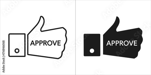 Two thumbs up icons with the word approve, one outline and one solid