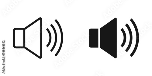 Two icons of a speaker emitting sound waves, one in outline and one in solid black