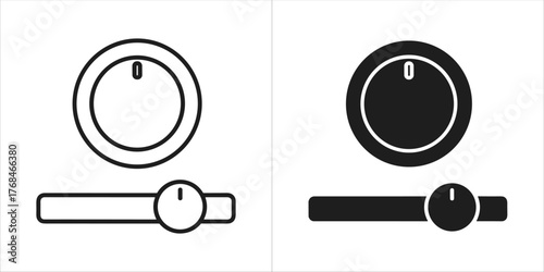 Set of two icons a volume knob and a slider, one outlined and one filled