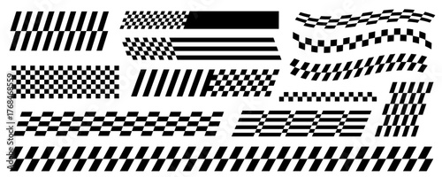 Racing stripes and checkered flag set, angled checkered patterns, checkered flag, finish line, motocross labels, racing banner dynamic lines, motorsport, racing stripe speed, sport decals