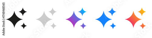 Generative AI stars and sparkles app logo icon set, AI magic sparkle star symbol, ai generated gradient buttons, artificial intelligence star logo collection
