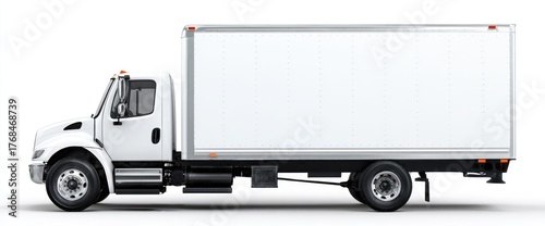 White delivery box truck with empty cargo trailer on white background
