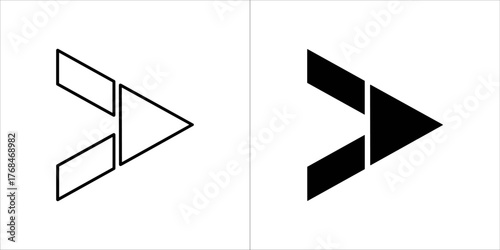 Two icons representing forward movement or progression, one outlined and one filled