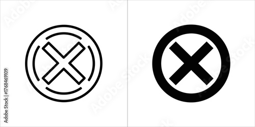 Cross mark icon in outline and filled style inside a circle