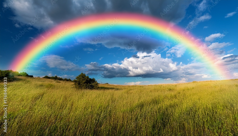 Obraz premium Peaceful Rainbow Over A Summer Sky