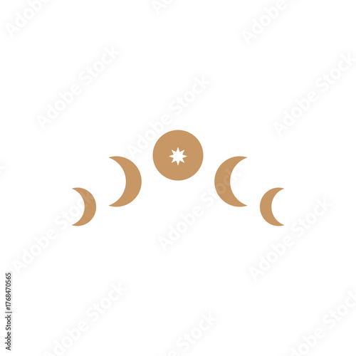 Esoteric design featuring moon phases arranged horizontally, symbolizing growth, balance, and natural rhythm.
