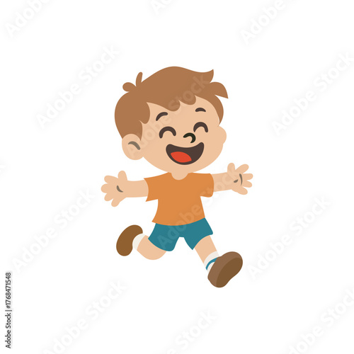 Happy running child illustration. Smiling boy running vector  ideal for kids, playtime, family, and education assets.