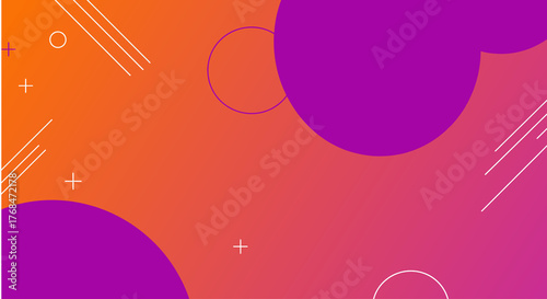 Neon Orange and Purple Abstract Geometric Background with Gradient and Memphis Style Shapes